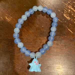 NEW HANDMADE GLASS BEAD BRACELET WITH BLUE GHOST CHARM
